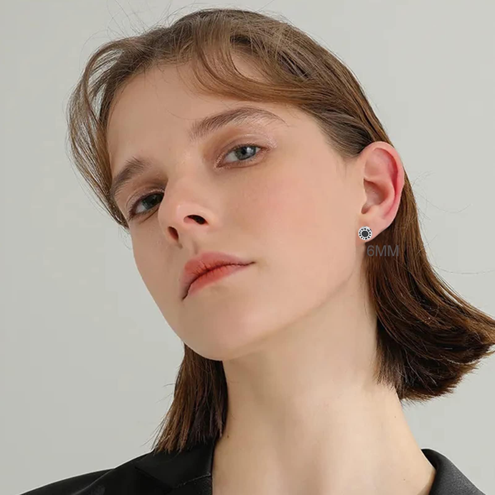 12Paia Orecchini Magnetici Uomo Senza Buco Orecchini con Calamita Acciaio Inossidabile Cerchio Orecchino Clip Non Piercing Orecchino Finti Nero Set Argento