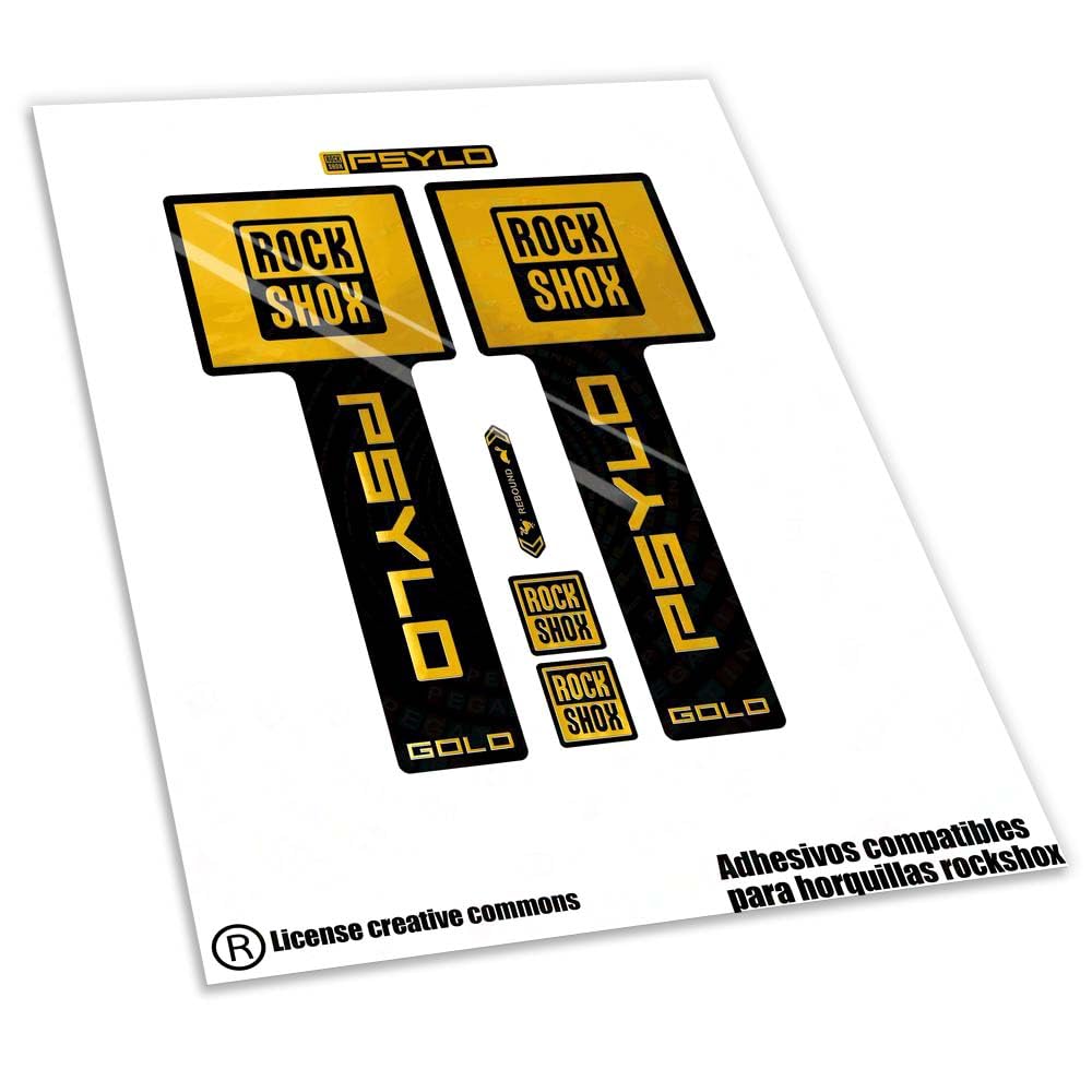 REF:VP651 Stickers compatible with fork ROCK-SHOX PSYLO GOLD 2025 MTB, stickers, stickers, stickers, vinyls for mountain bikes. (CHROME GOLD)