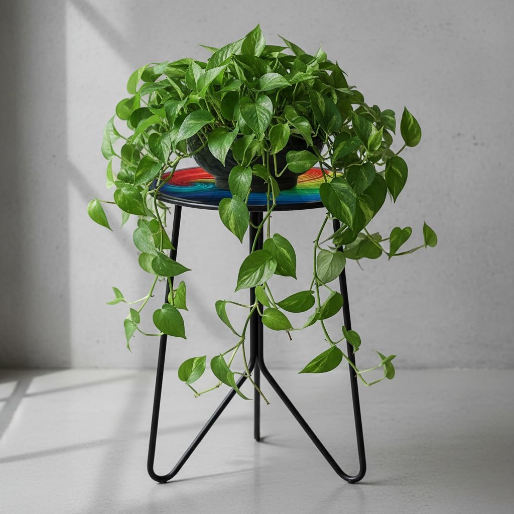 LIFFY Patio Side Tables,12" Outdoor Metal Side Table with Glass Tabletop,Indoor Small Round Decorative Plant Stand & Accent Table for Garden, Yard, Balcony, Backyard, Porch