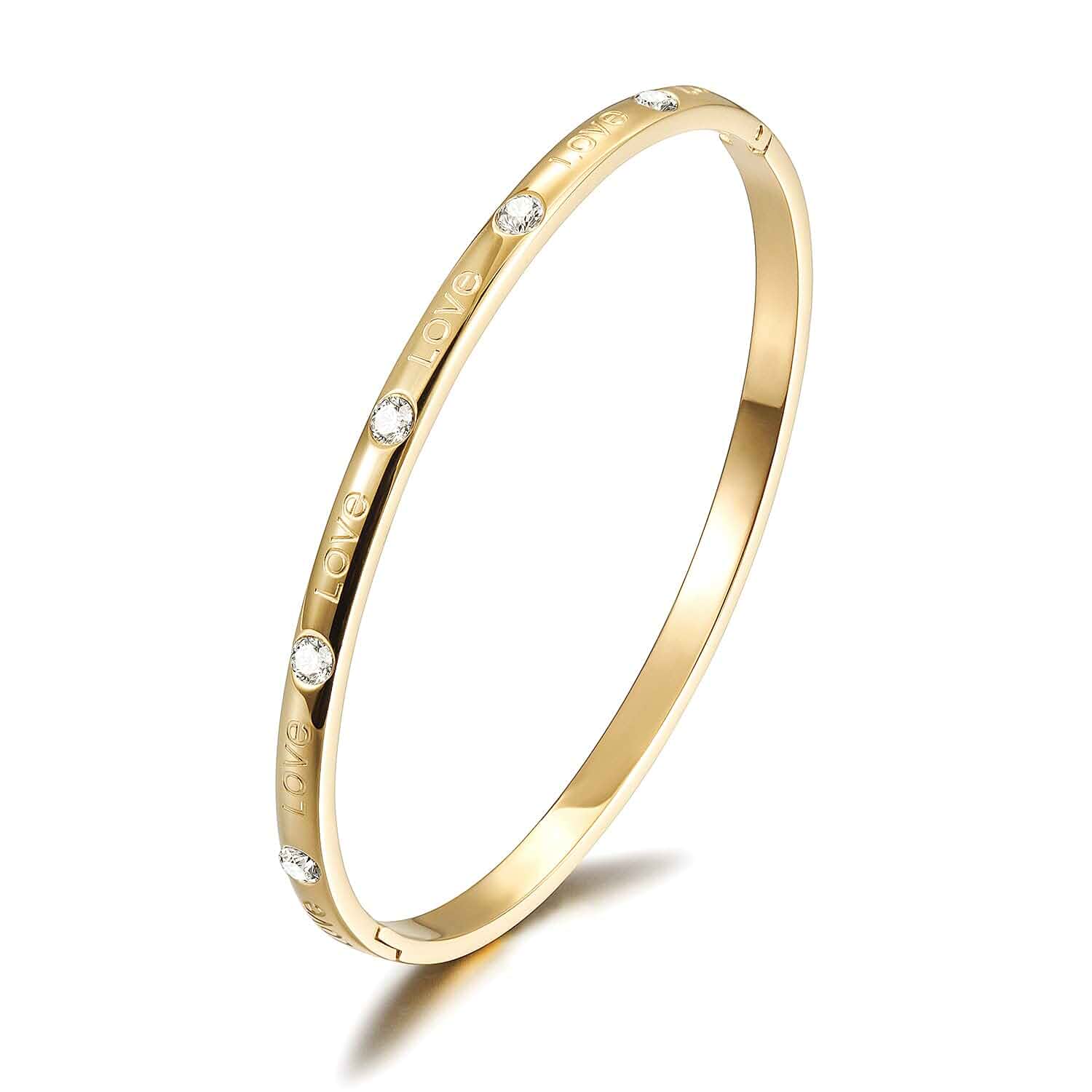 Gold Love Thin Bangle Bracelet for Women Stainless Steel Metal Gold Plated Cuff Bangle Jewelry for Men and Adults Fashion Gift