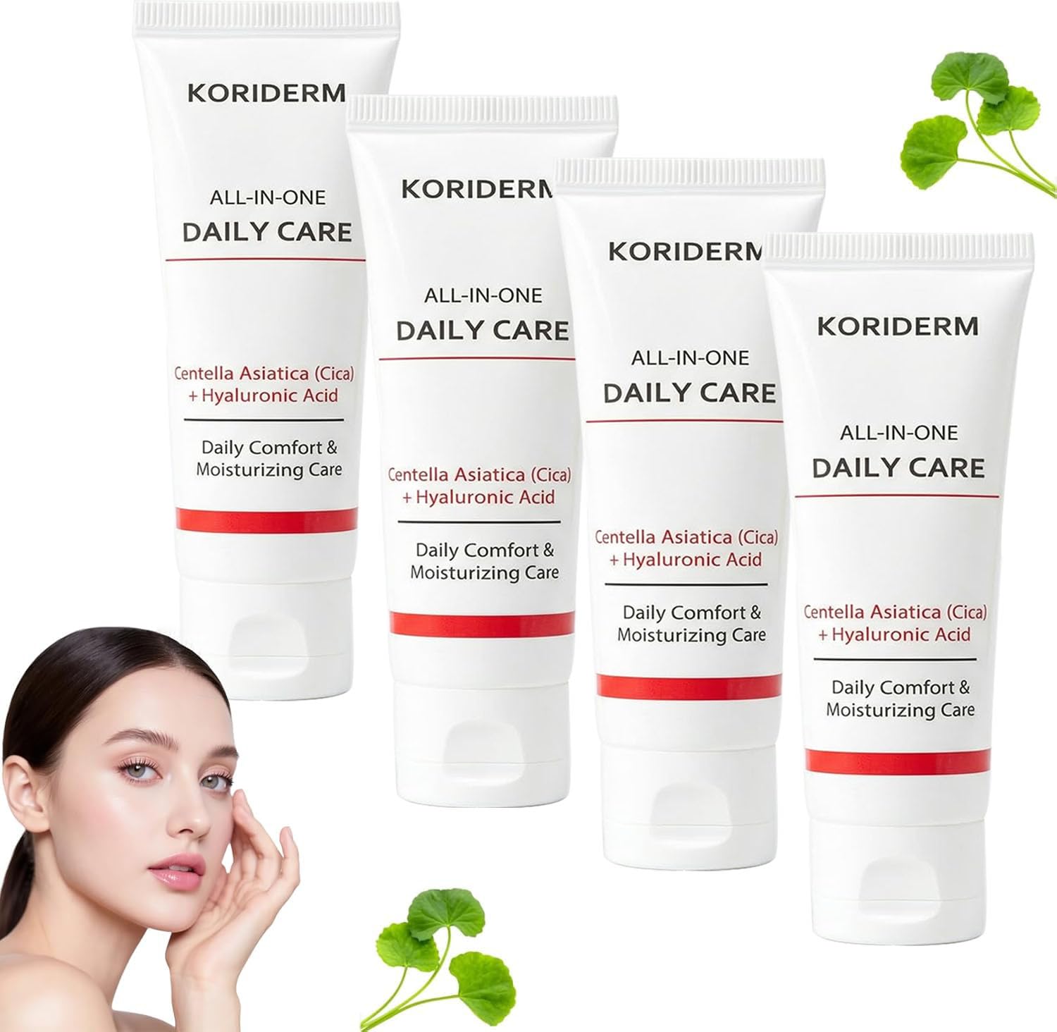 4PCS Koriderm Time Reverse Cream All-in-One,Moisturizing Face Cream with Centella Asiatica (Cica) & Hyaluronic Acid,Natural Anti Ageing and Wrinkle Face cream,Natural,Suitable for All Skin Types
