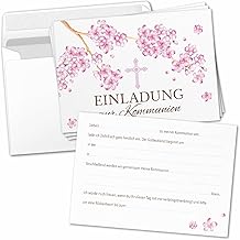 8 Invitation Cards Invitation Communion with Envelope to Fill Yourself - Holy Communion Invitations Postcards Envelopes Cherry Blossom Pink Girls
