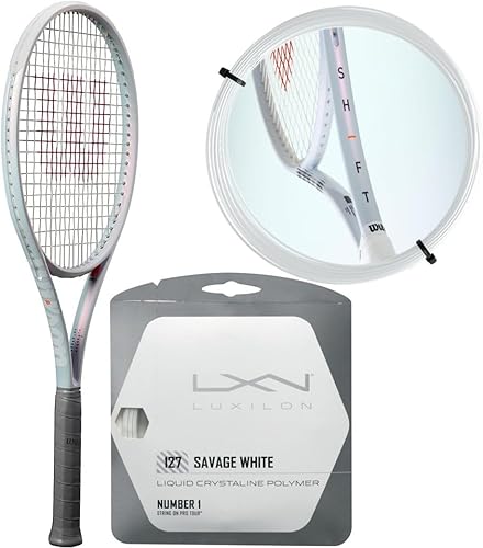 Miniatura 1 de Wilson Shift 99L v1 - Raqueta de tenis (agarre de 4 18 pulgadas) con Luxilon Savage White 127 a tensión de rango medio para giro y control