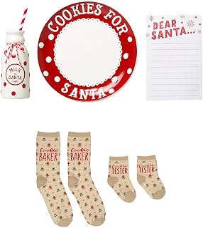 Bundle of Pearhead Christmas Cookies for Santa Plate, Milk Jug and Dear Santa Notepad Set, 3 Piece Set + Pearhead Unisex Baby Cookie Baker/Tester Socks, One Size