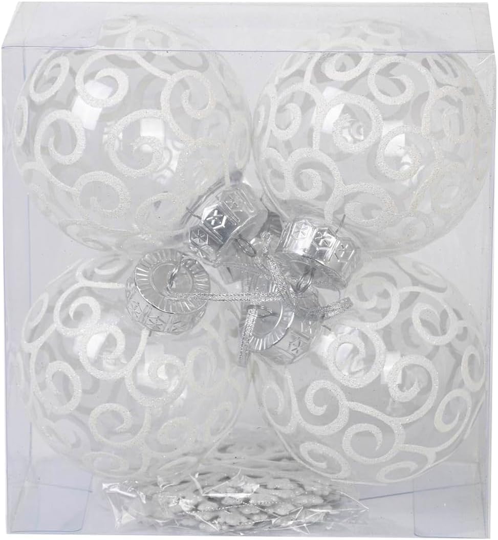8pk Palline di Natale a spirale bianche trasparenti per decorazioni per l'albero di Natale - Palline di plastica infrangibili extra large da 120 mm e decorazioni a forma di fiocco di neve
