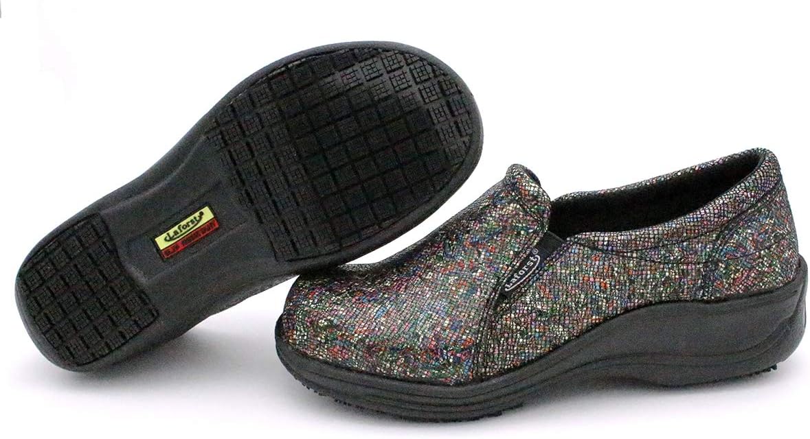 Laforst Womens Slip Resistant Waitress Waiter Work Shoes Leather Upper Slip on Clog L326 Multinet