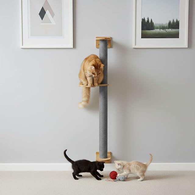 Foto 7 de 8 de eyepower 105 cm Rascador de Pared Luna con 1 Plataforma de Bambú - Árbol para Gatos con Estantería