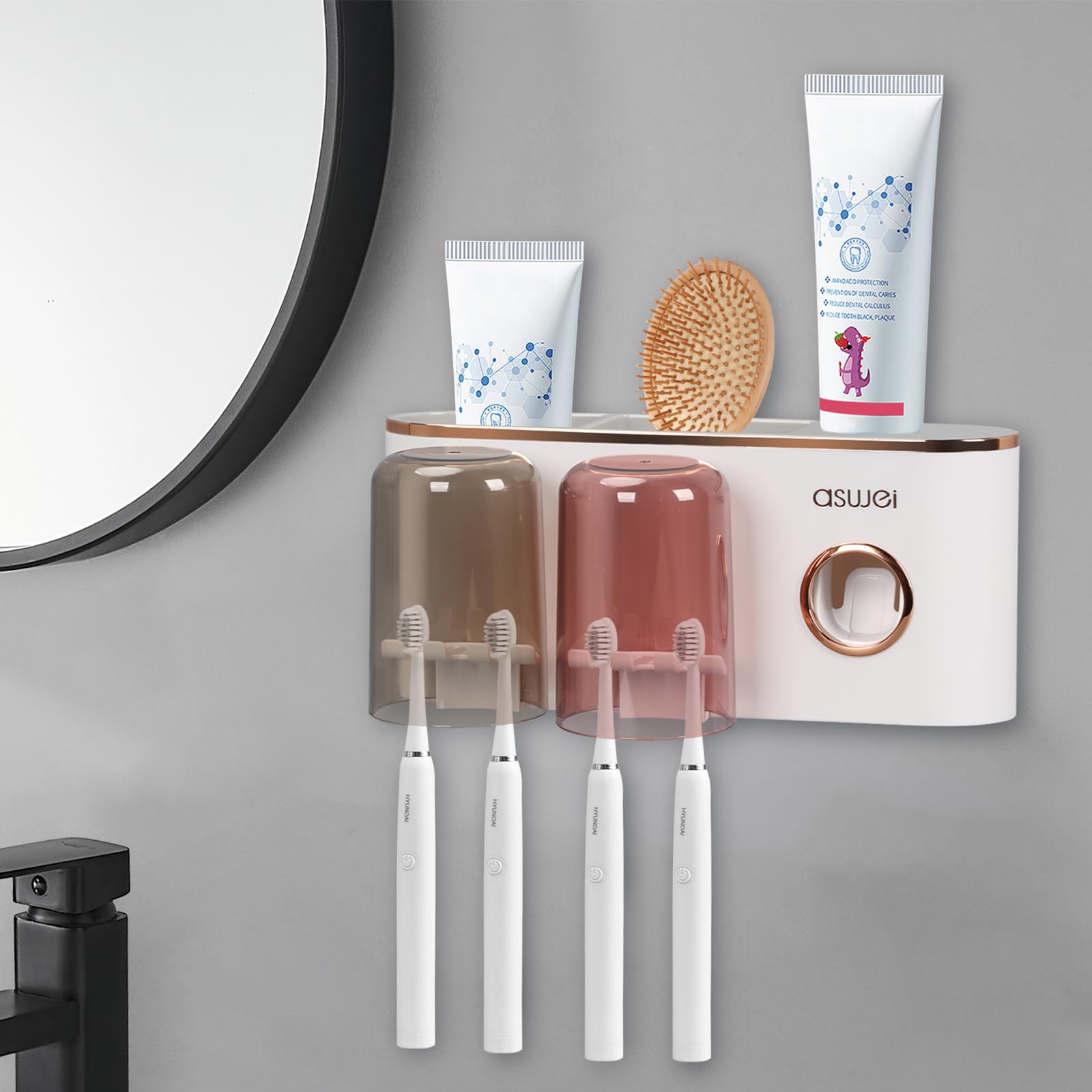 Porta Spazzolino Con Dispenser Dentifricio Automatico - Senza Foratura, Per 12 Spazzolini