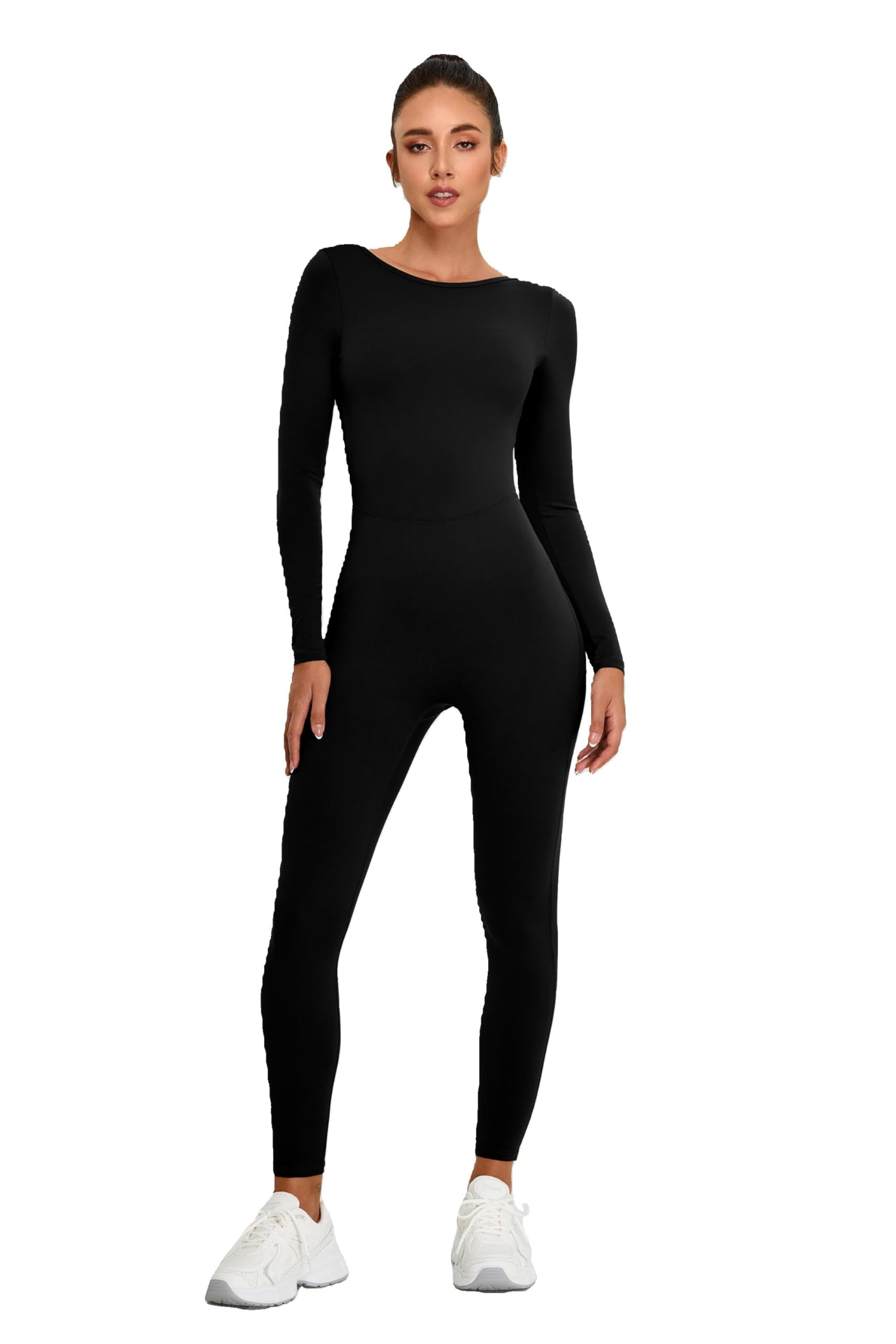 sherox Noir Full Jumpsuit for Women | Seamless Backless One-Piece Activewear | Removable Padded Yoga Bodysuit | Long Sleeve Stretchable Fitness Wear-picture-18