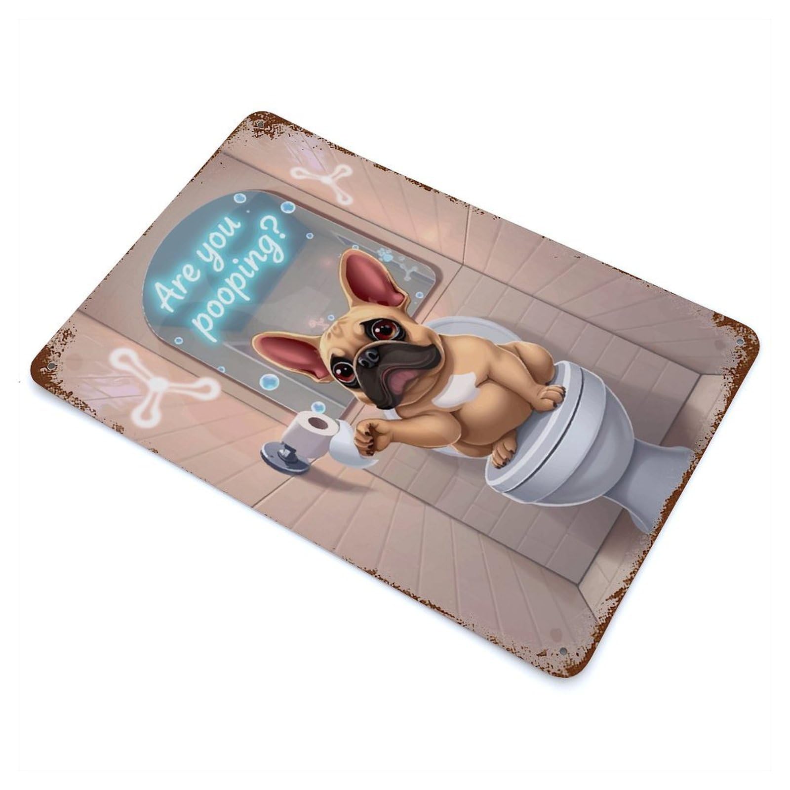 French Bulldog on Toilet Humor Retro Metal Sign 11.8"x7.9", for Office, Studio And Wall Decor, Industrial Home Decor