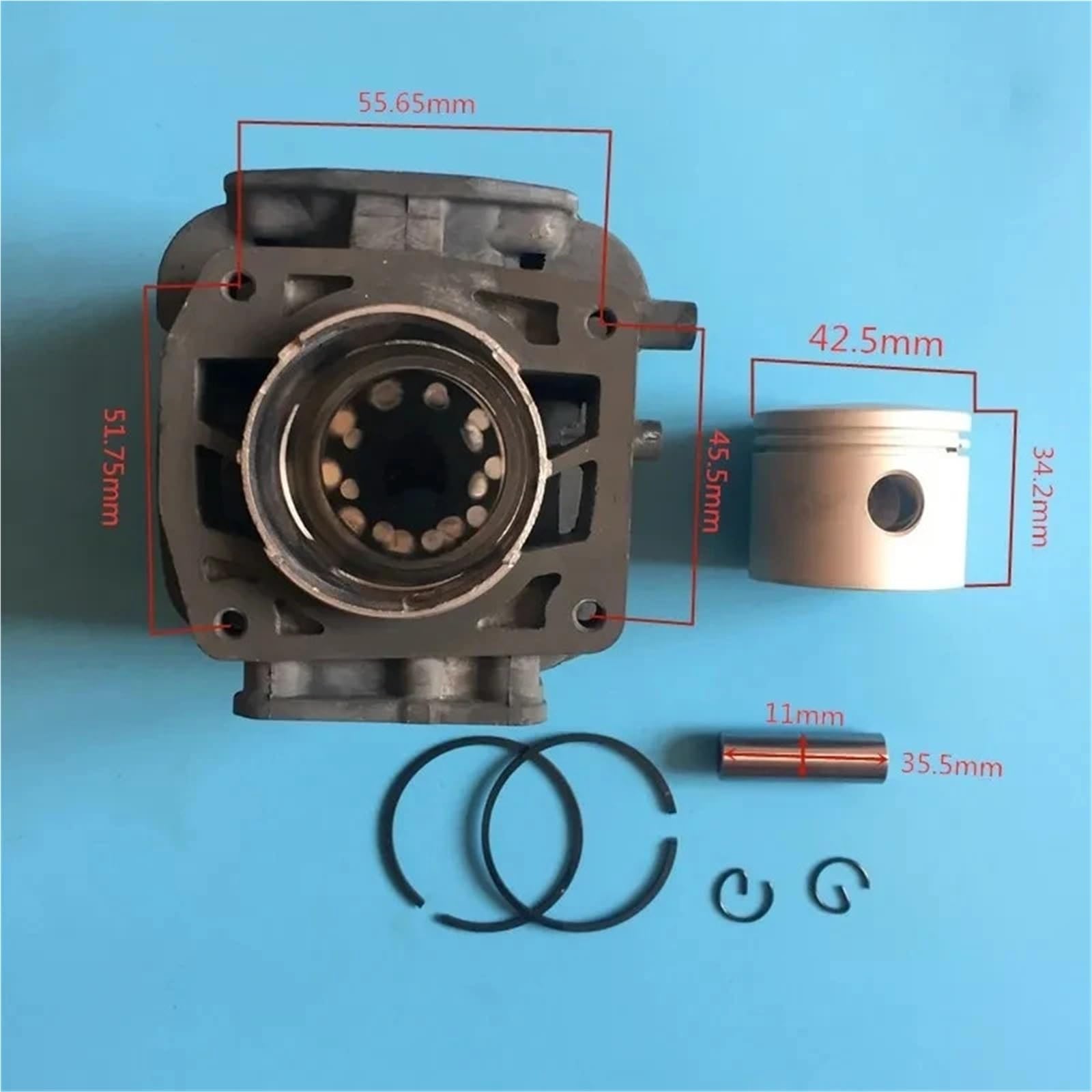 Zestaw cylindrów 42,5 mm pasuje do Kawasaki Tj45 Tj45e Kbl45 45,4 cm3 1,8 KM cylinder z pierścieniem tłokowym zaciski montażowe części do kosy spalinowej