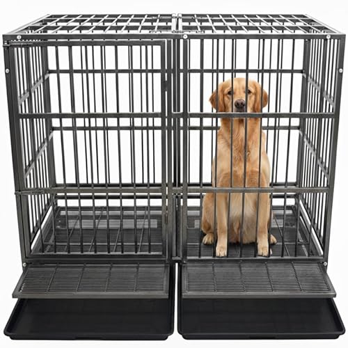 BOLDBONE 54/48/42/38 inch Heavy Duty Indestructible and Escape-Proof Dog Crate Cage Kennel for Large Dogs, High Anxiety Dog Crate with Removable Wire Trays and Wheels, Extra Large XL XXL
