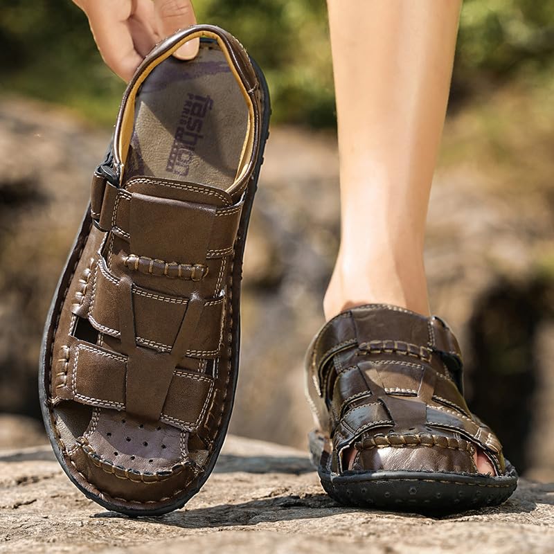 Leather Fisherman Sandals Handmade Stitched Closed Toe Adjustable Summer Beach Casual Walking Outdoor Sandals4