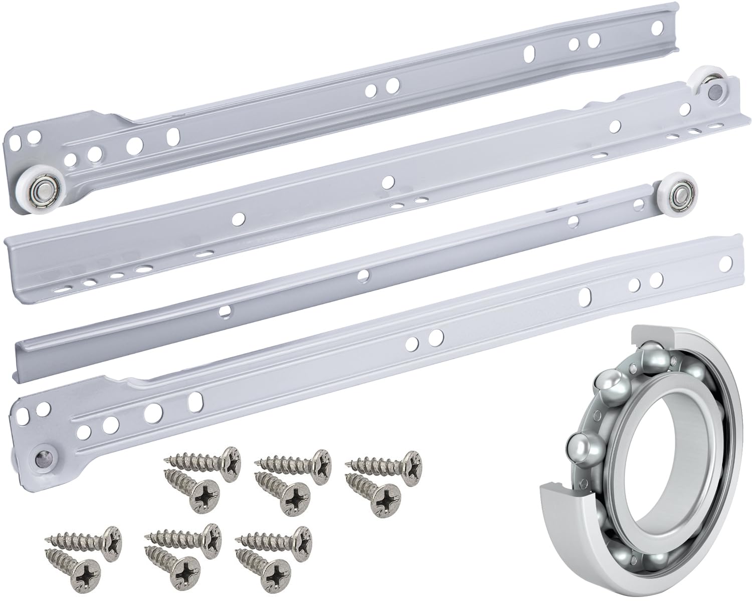 Stahlia (1 Paar) Schubladenschienen 350mm Teilauszug Rollenführung Weiß Professional Schubladenauszug Schienen Führungsschiene Schienen mit Rollen Laufschiene