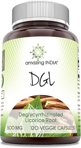 Amazing India DGL 500 mg 120 cápsulas vegetales Suplemento  Sin OMG  Sin gluten