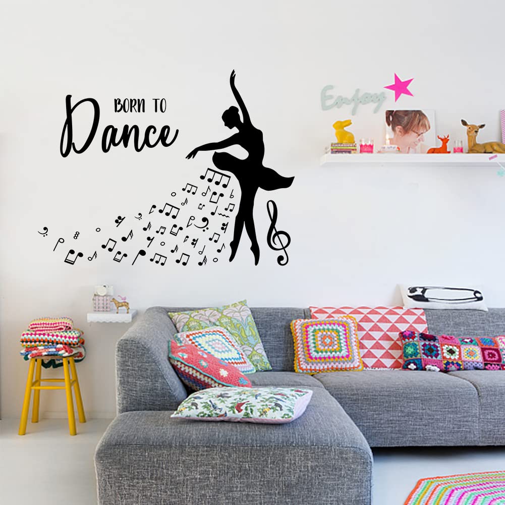 Pegatina De Pared 'Born To Dance' - Decoración De Bailarina, Vinilo Extraíble, Negro, 70x65 Cm