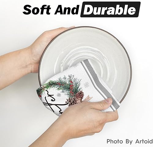 Miniatura 5 de Artoid Mode Juego de 4 toallas de cocina de invierno con diseño de conos de pino de Elk Trees de 18 x 26 pulgadas, diseño de conos de pino y bayas