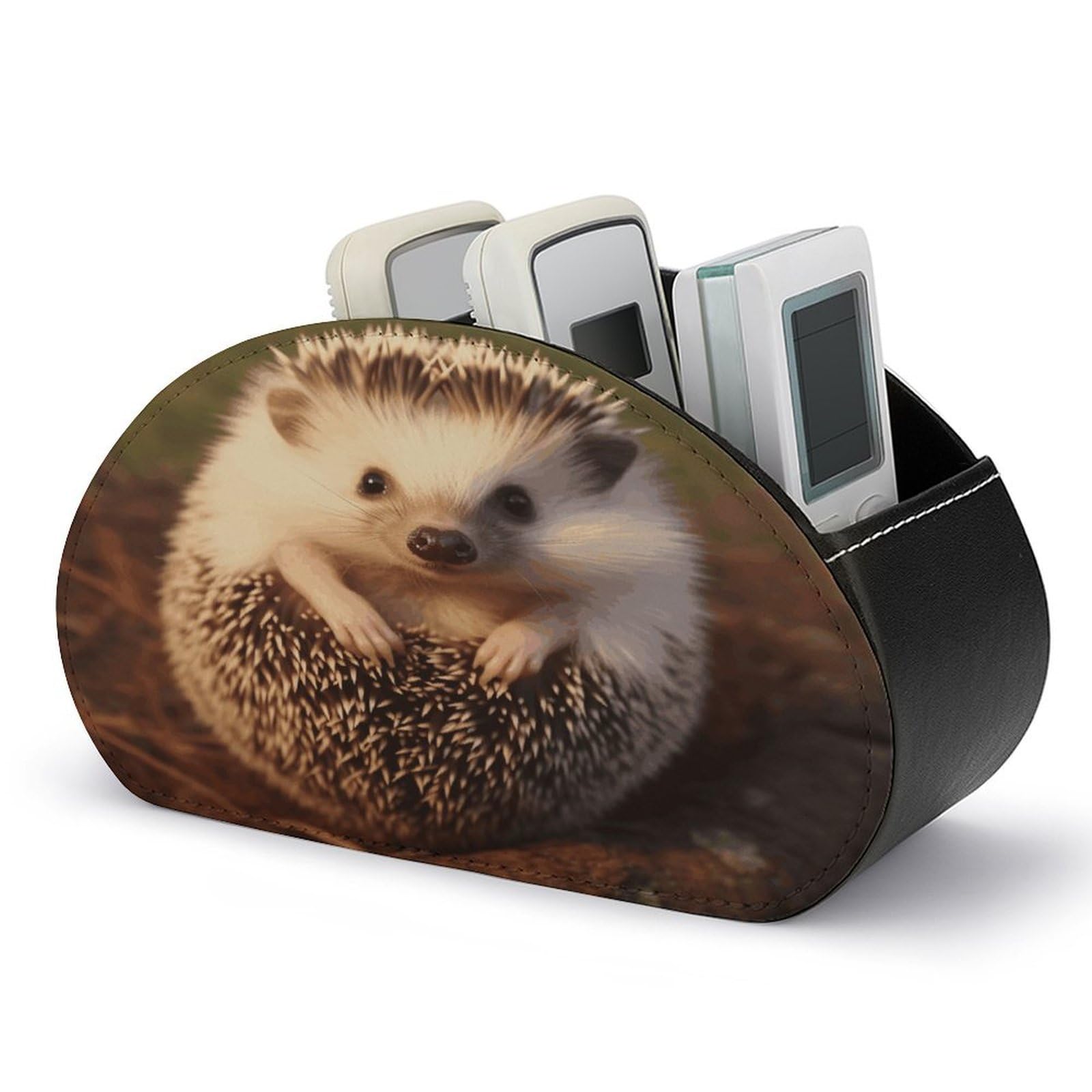 FekiLoot Hedgehog Remote Control Holder, PU Leather Remote Control Organizer Box Stationery Remote Control Box Desk Storage Organizer for DVDs,Glasses,Pens,Media Players