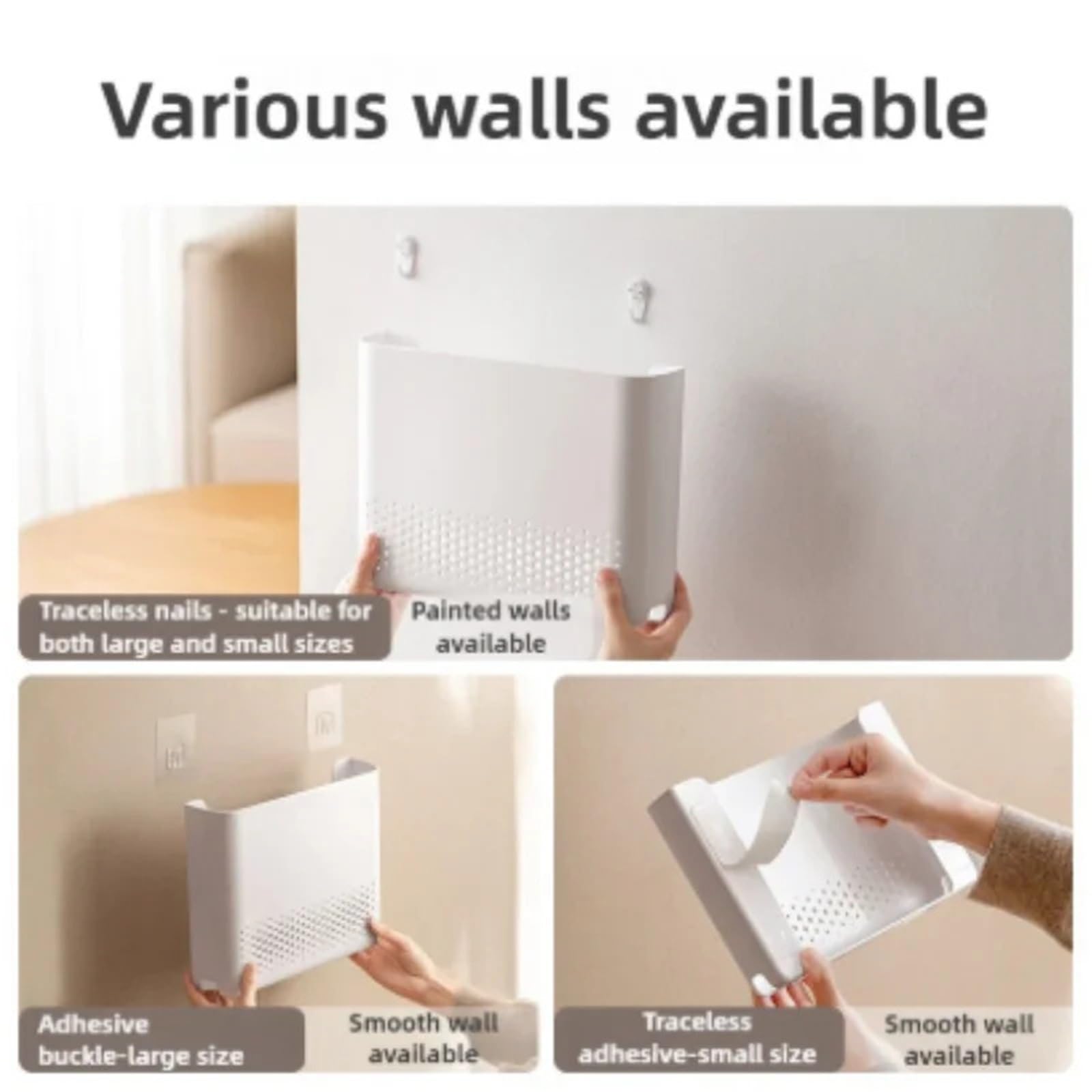 Router Schrank Aufbewahrungsbox for WLAN-Router ohne Bohren, Wandaufhängung for den WLAN-Halter und das Regal im Wohnzimmer(L)