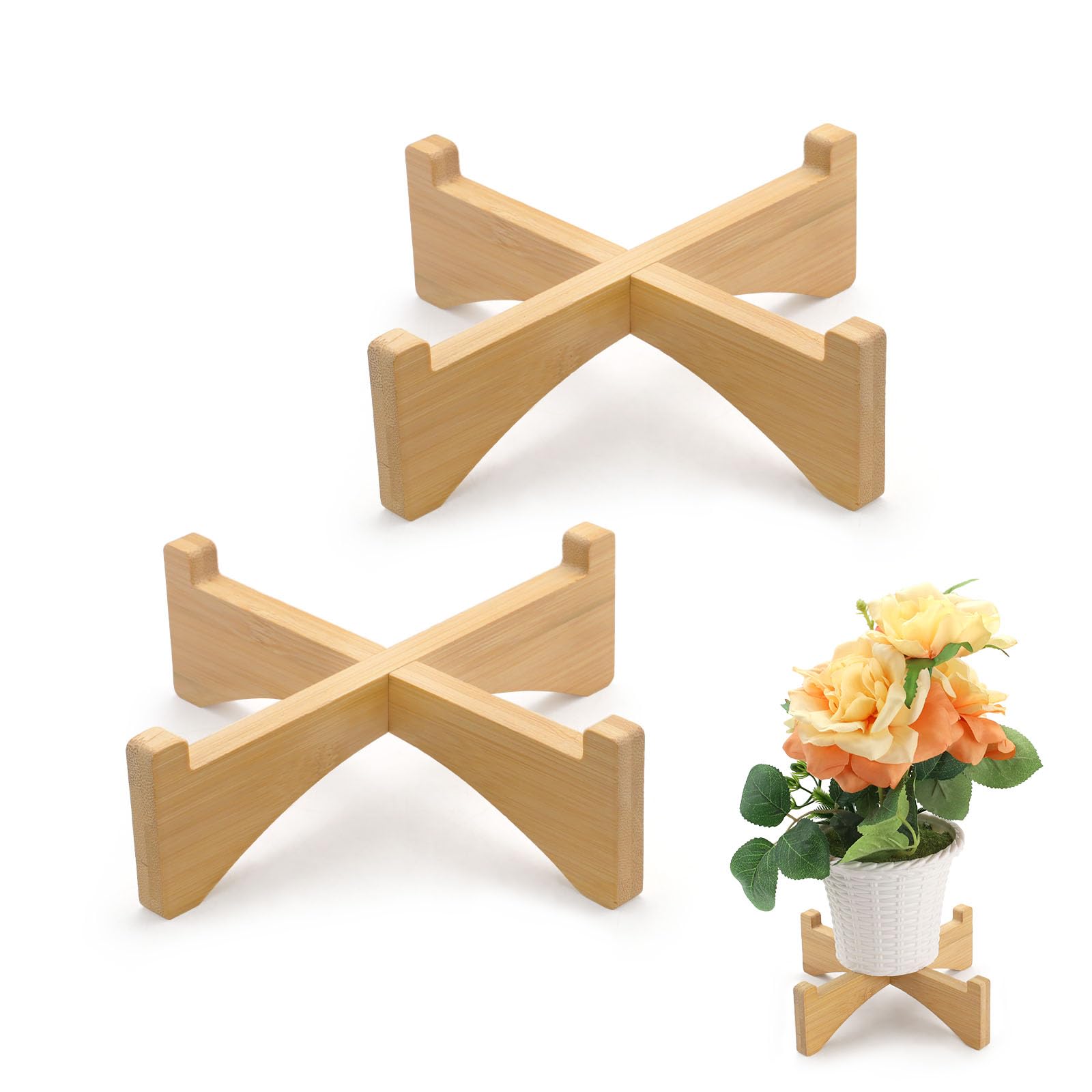 Thatyro Wooden Color 2 Packs Wooden Plant Stand Indoor Single Holder, Modern Flower Pot Stand Outdoor Riser, Short Plant Pedestal Fits 5.9''/15 Cm Rack Table Base Home Garden Decor