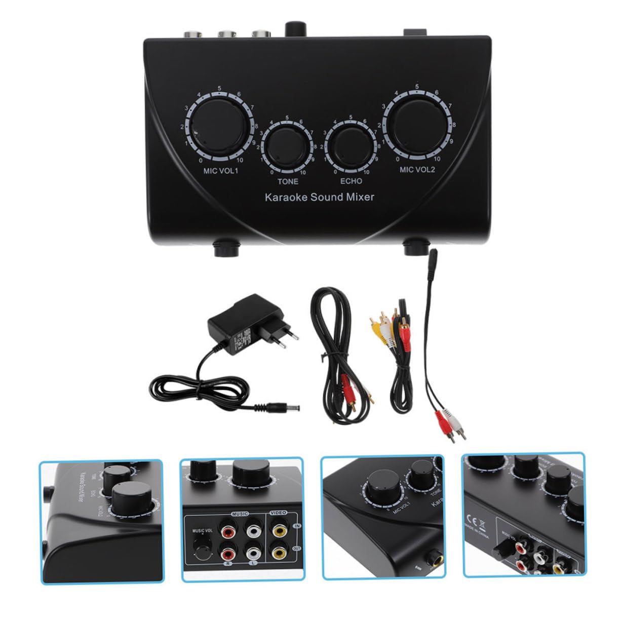 Mixer Audio Professionale per Karaoke con Doppio Ingresso Microfono | Regolazione Separata del Volume Microfono, con Cavo e Adattatore di Alimentazione