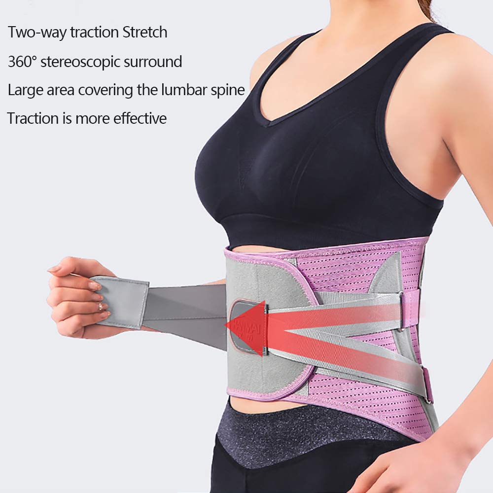 Faja Lumbar Fitness - Tractor de Hernia de Disco Lumbar Lumbar - para el Alivio del Dolor Lumbar - Soporte médico de cartílago biónico de Nylon,Rosado,M