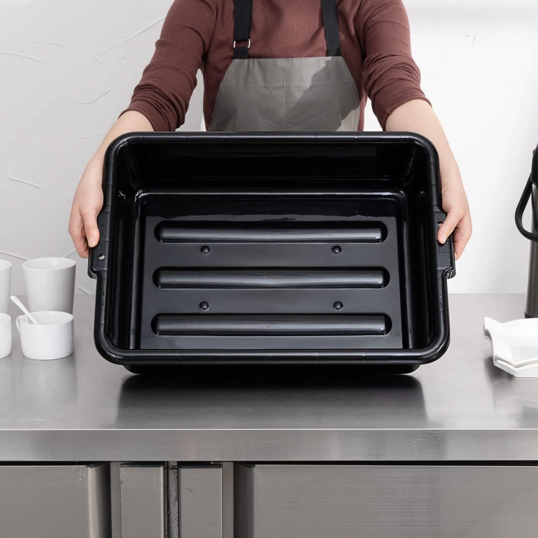 Restaurantware TUB ONLY: RW Clean 21.25 Inch x 15.7 Inch Bus Tubs 12 Regular Bus Boxes - Lids Sold Separately With Handles Black Plastic Restaurant Tubs Heavy-Duty For Kitchen Organization