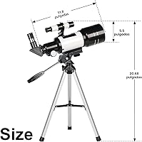 Vista 5 de Telescopio para adultos y niños, refractor de apertura de 2.756 in (15X-150X), telescopio de viaje portátil con adaptador de teléfono y control Negro