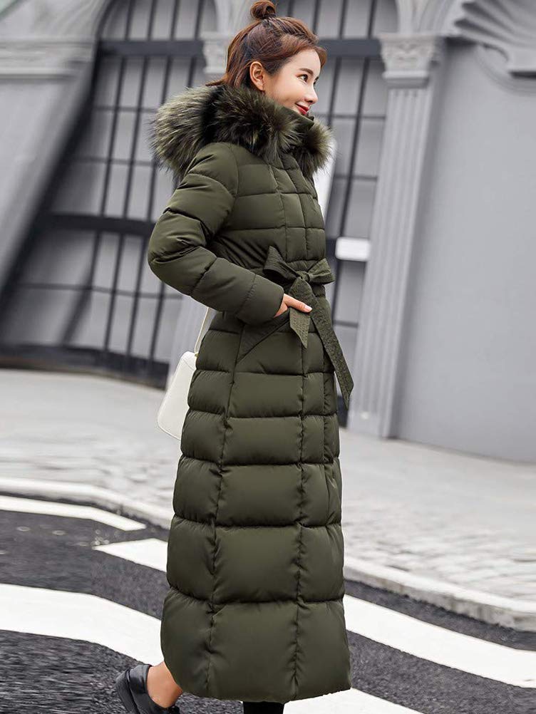 ORANDESIGNE Damen Warm Winterjacke Parka Jacke Mantel Lange Mit Fellkapuze Steppjacke Wintermantel Lässig Dicker Daunenjacke Daunenmantel Mit Gürtel