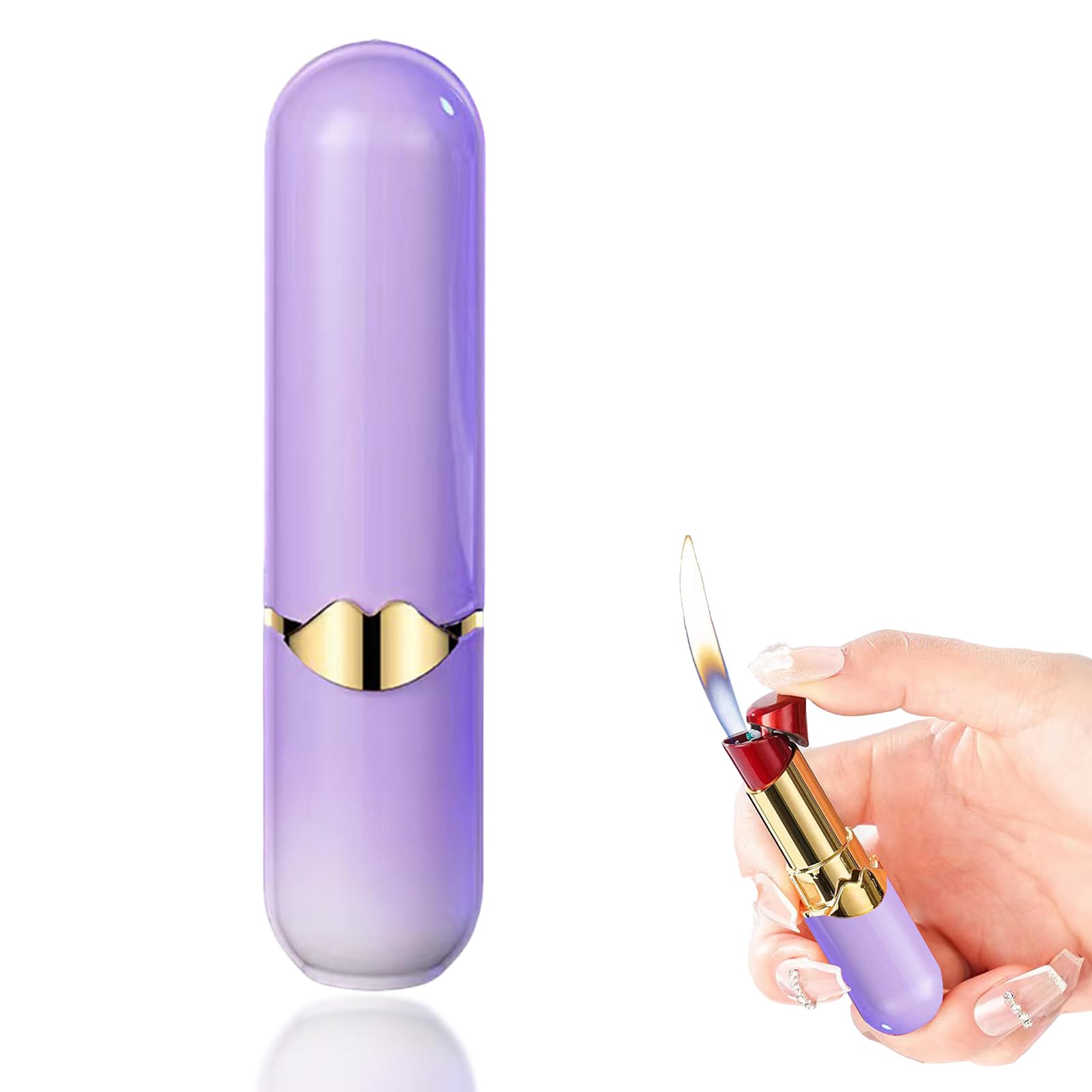 SMTSEC Cute Lipstick Lighter - Butane, Funny, Pink, Cool, Unique - Refillable Adjustable Jet Flame - Nice Gift for Girls, Ms, Girlfriend (Purple)