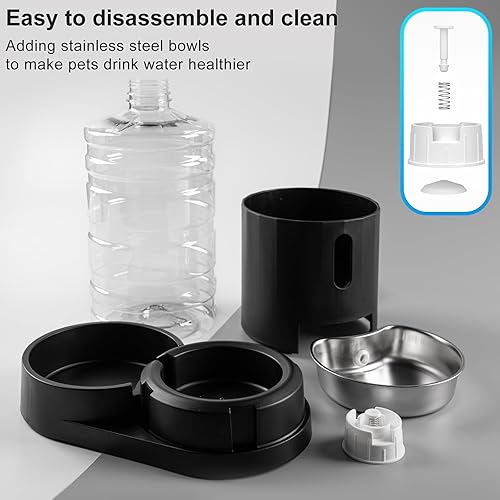 Miniatura 6 de CZPET Dispensador de agua para perros, cuenco de acero inoxidable de 4 L, dispensador automático de agua para gatos por gravedad, cuenco de agua