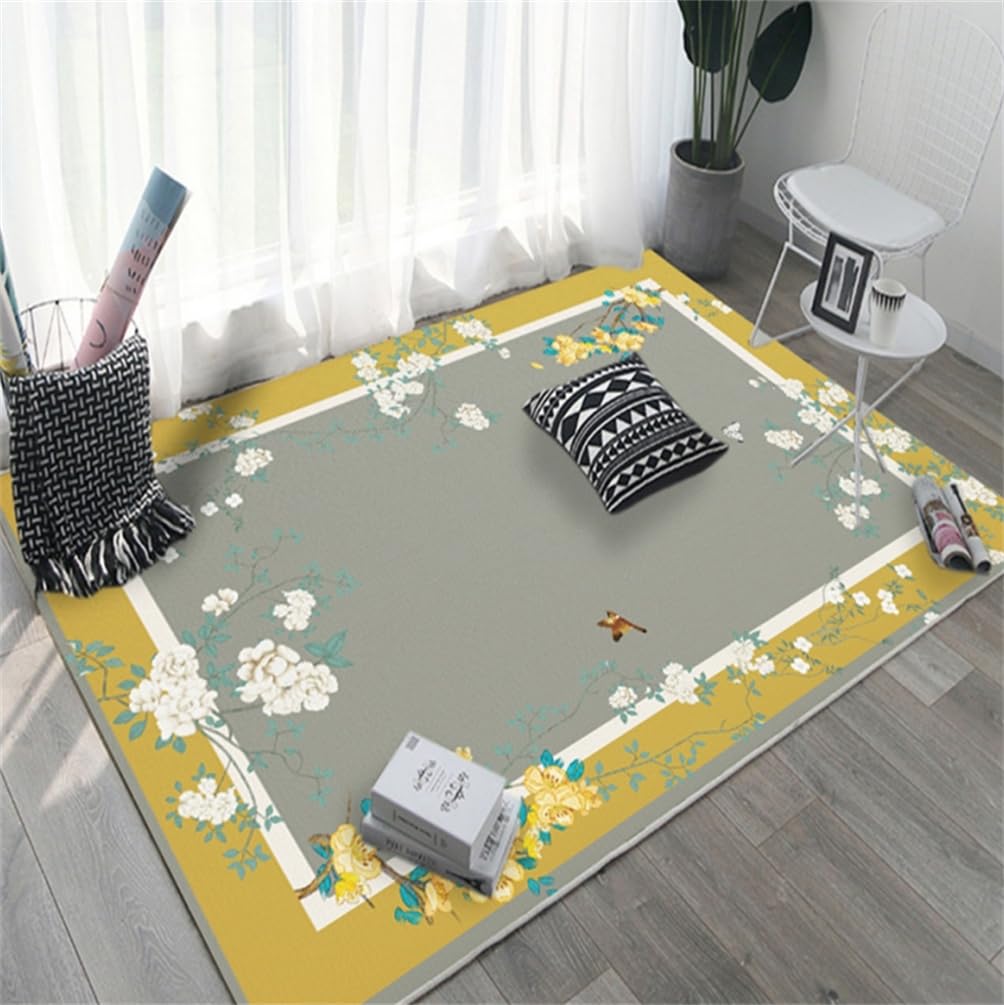 Tapis de salon lavable 200x300 cm gris et jaune oriental pour chambre ado