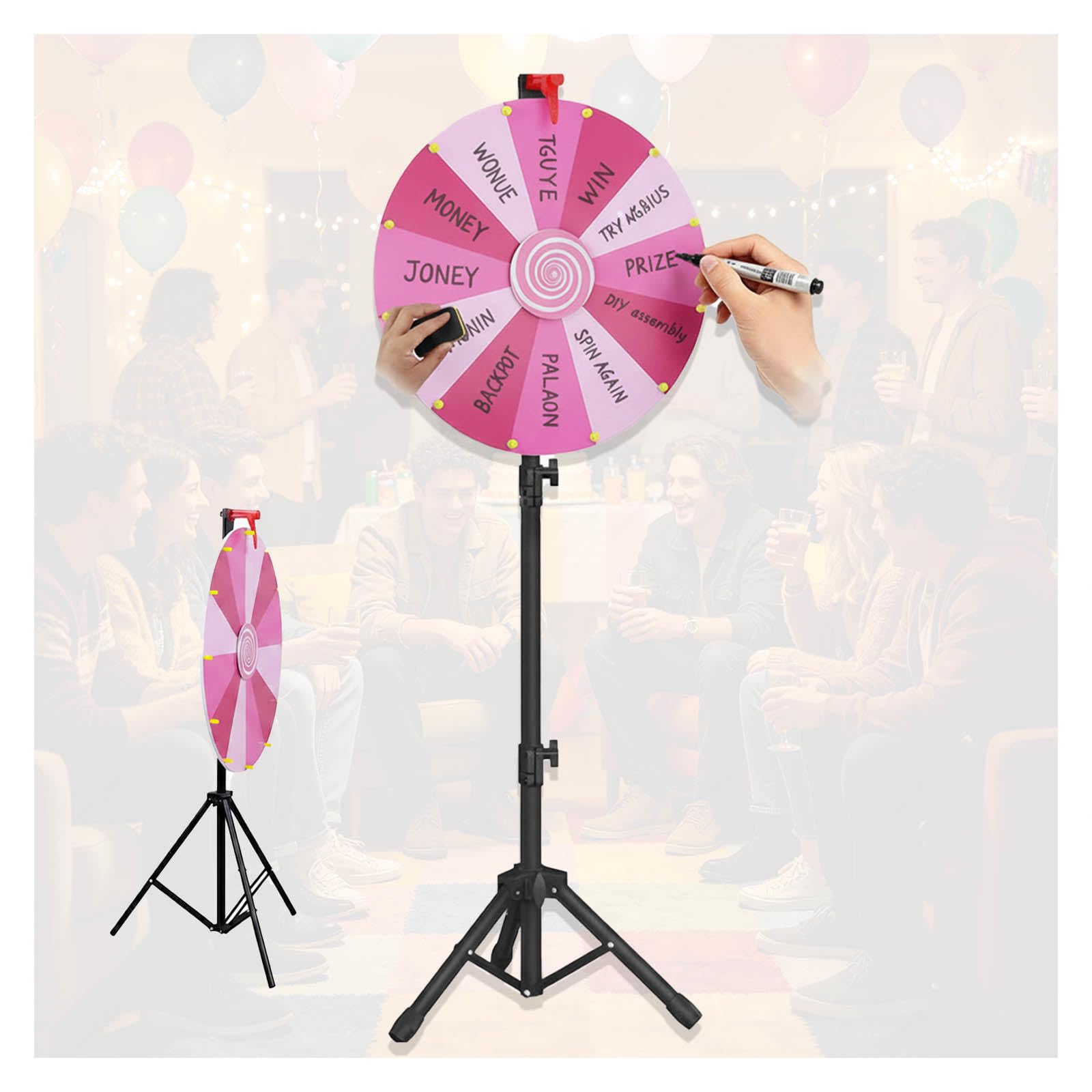 60cm Ruleta Giratoria con Trípode Ajustable 100-200cm, Rueda De Premio con 14 Ranuras para Carnaval y Feria Comercia,Pink