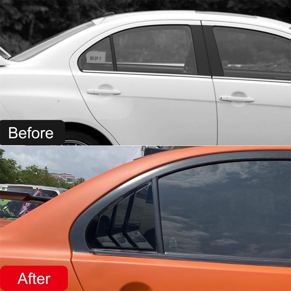 for Mitsubishi Lancer 2008-2017 Exterior Rear Back Side Window Scoop Louver Decorative Cover Trim ABS Car Accessories 2pcs (Glossy Black)