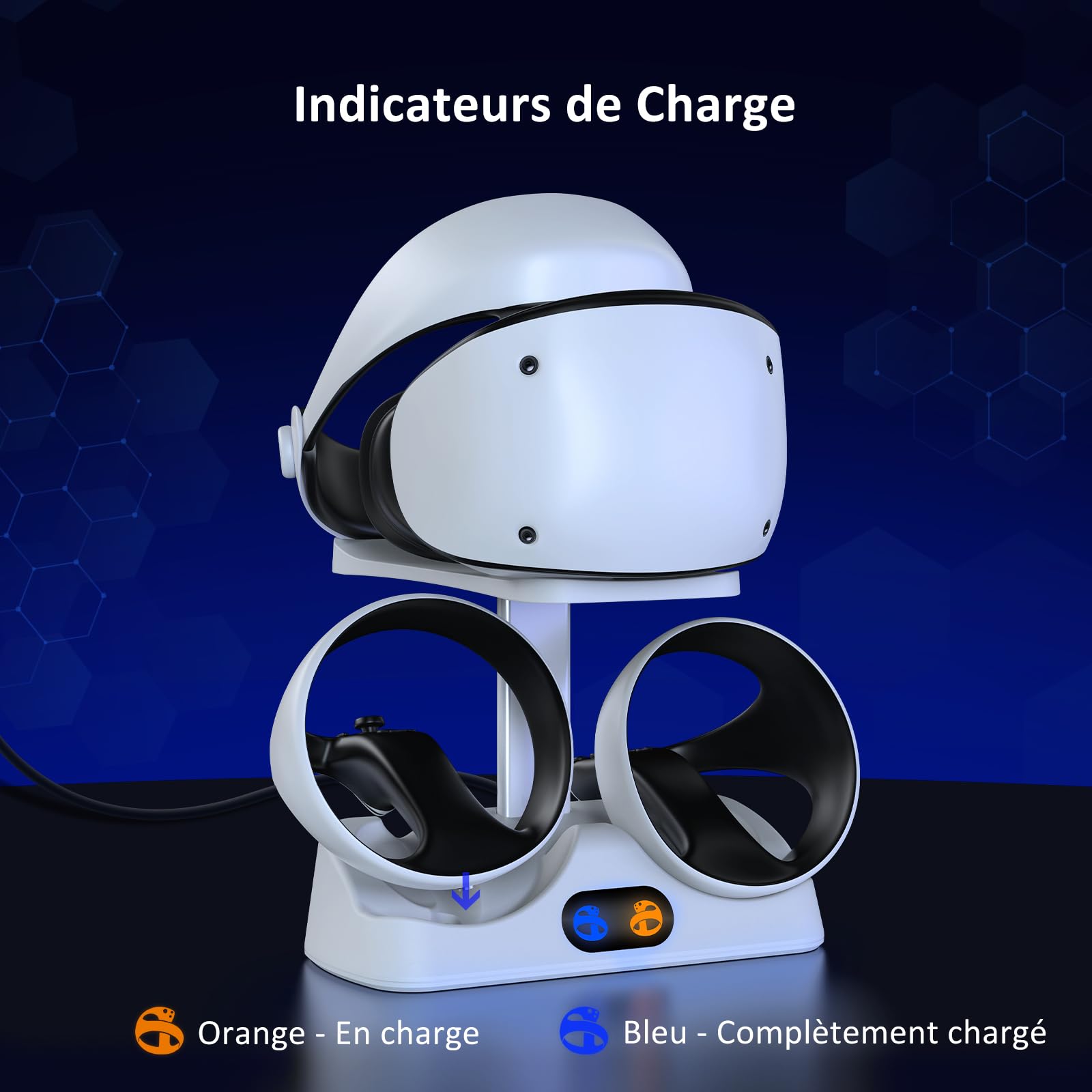 NexiGo Station de Recharge pour Manettes pour PSVR2, Double Socle de Recharge Rapide avec Lumière LED, Support d'affichage pour Casque et Fixation pour manettes, connecteur magnétique, Blanc