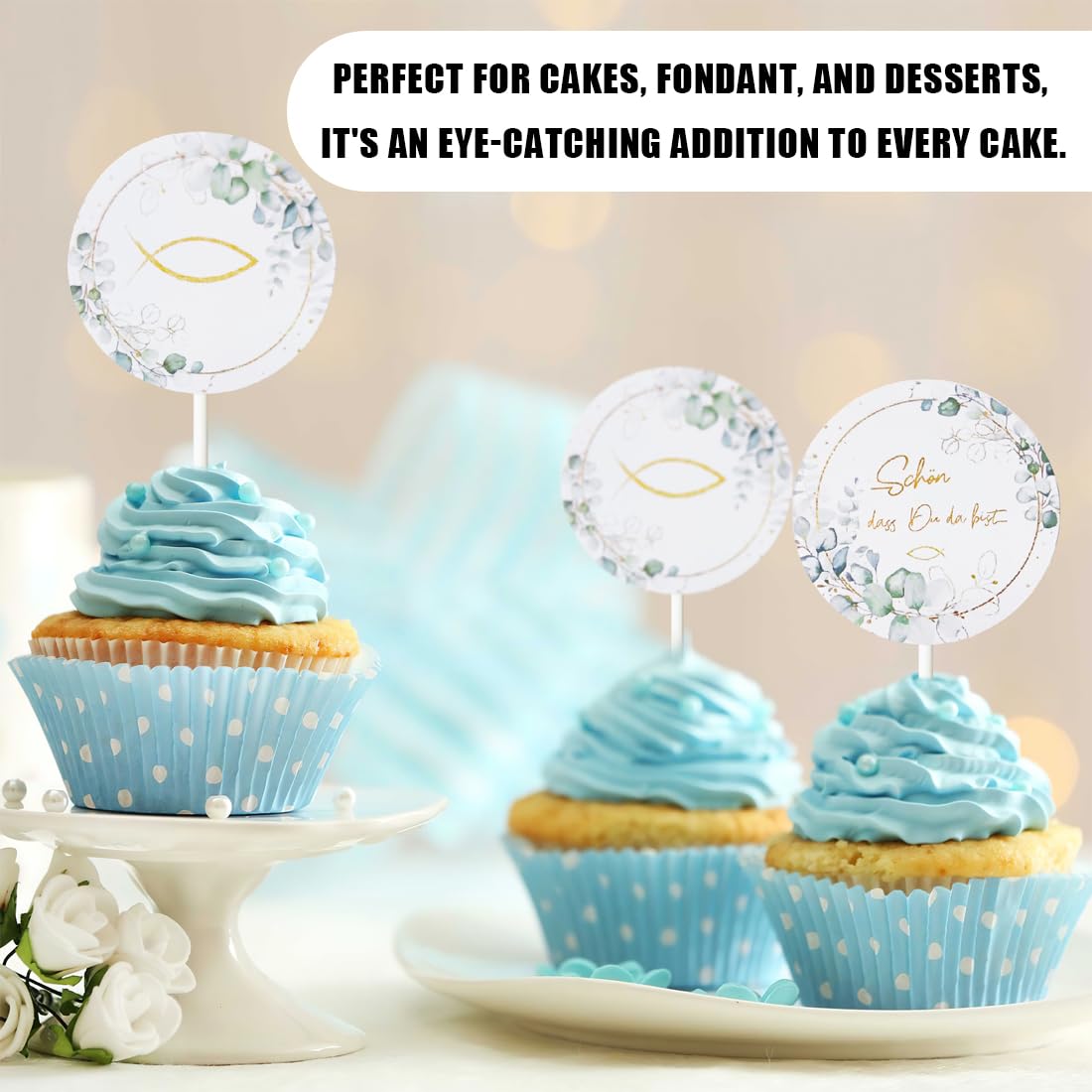 13 decorazioni per torta comunione, battesimo, decorazione per torta a forma di pesci, decorazione per torta per battesimo, cupcake (blu