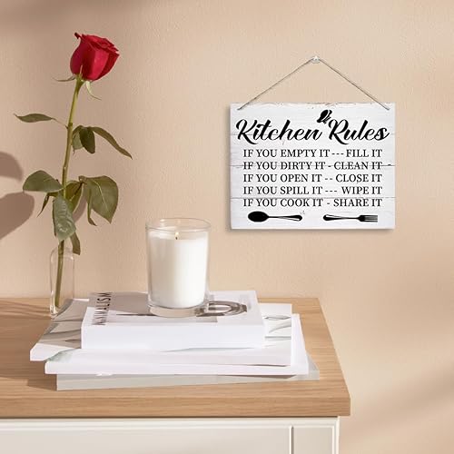 Miniatura 4 de Letrero de reglas de cocina, divertido arte de pared de madera para colgar, con texto en inglés If You Cook It, Share It