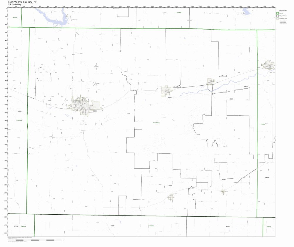 Red Willow County, Nebraska NE ZIP Code Map Not Laminated