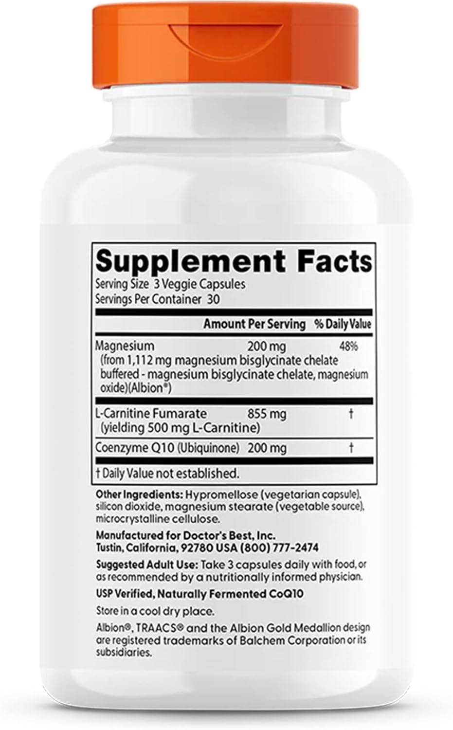 Doctor's Best CoQ10 L-Carnitine Magnesium Supplement - Energy & Exercise Support for Men & Women, Naturally Fermented Coenzyme Q10, Gluten Free, Soy Free, Vegan Formula - 90 Veg Caps