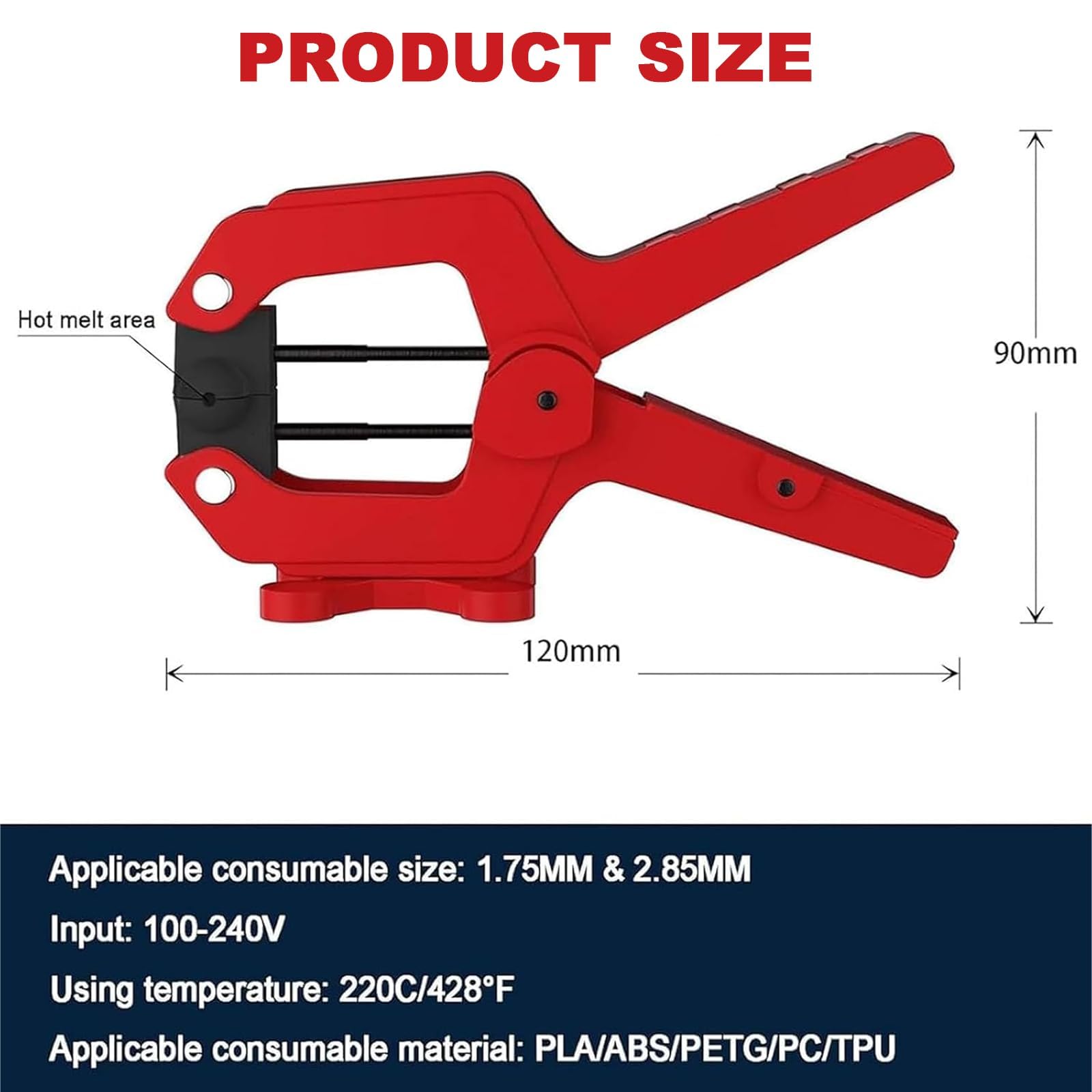 Narzędzie do spawarki filamentu do drukowania 3D, materiały eksploatacyjne do druku 3D (najwyższy 240°) do filamentu 1,75 mm i 2,85 mm, naprawa ogrzewania przestrzennego 360° uszkodzone włókna do PLA