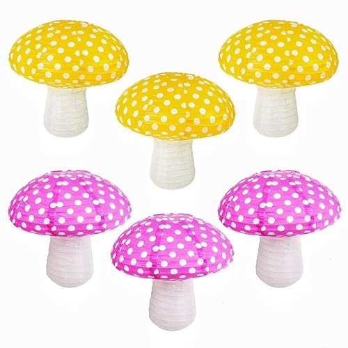 Magnoloran 6PCS Mushroom Paper Lantern Mushroom Decoration Hanging Wonderland Jungle 3D Mushroom Hanging Ornaments for Nursery Garden, Christmas, Kids Birthday Baby Shower Party Favor-Yellow&Purple -  MA957-CO-FBA