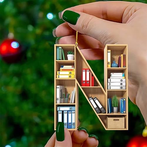 Miniatura 2 de Libros de letras colgantes de madera colgantes de árbol de Navidad regalo para bibliotecario amante de la lectura de libros