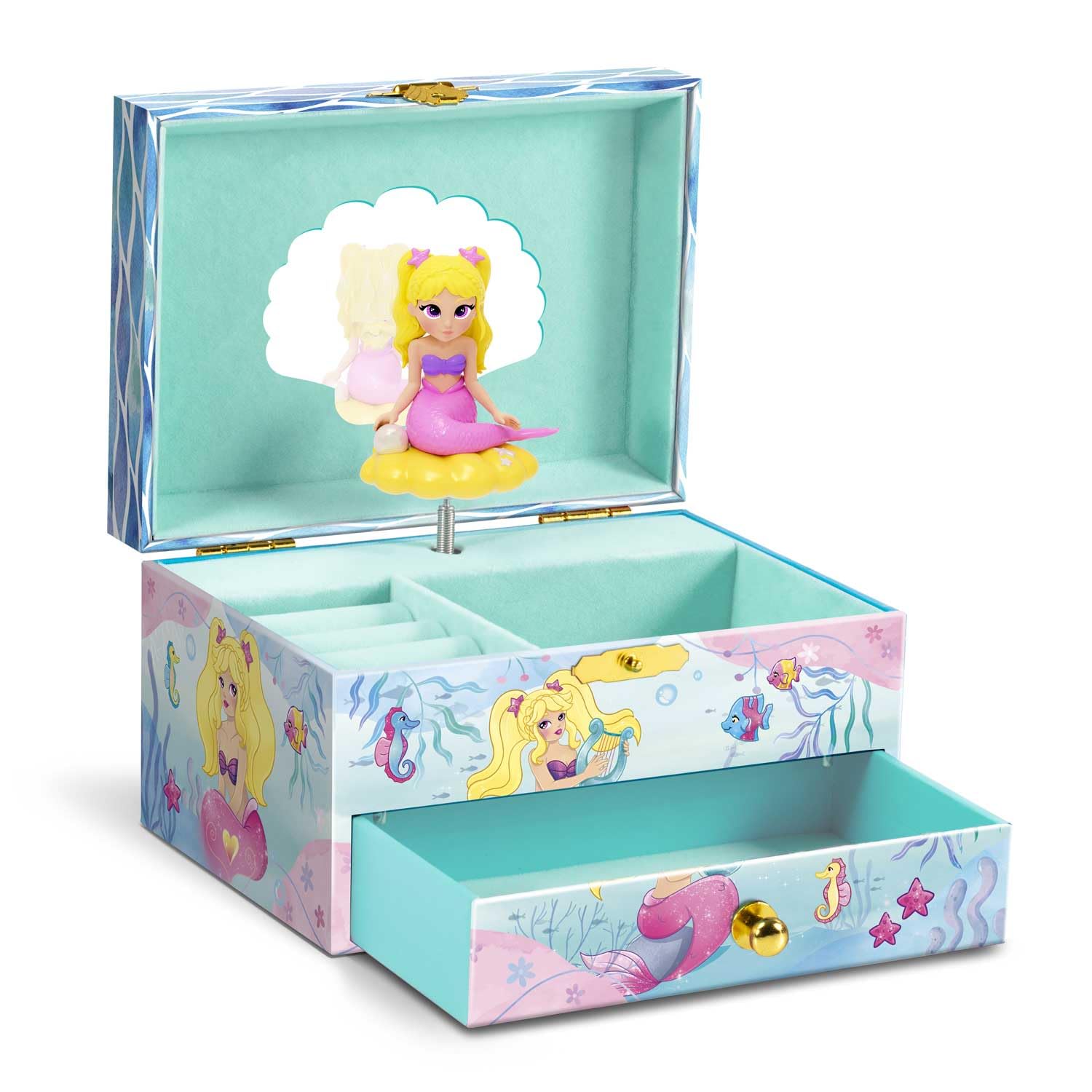 CRAZE MUSIC BOX Mermaid | Music box with melody, jewellery box for girls with rotating mermaid, mirror and drawer