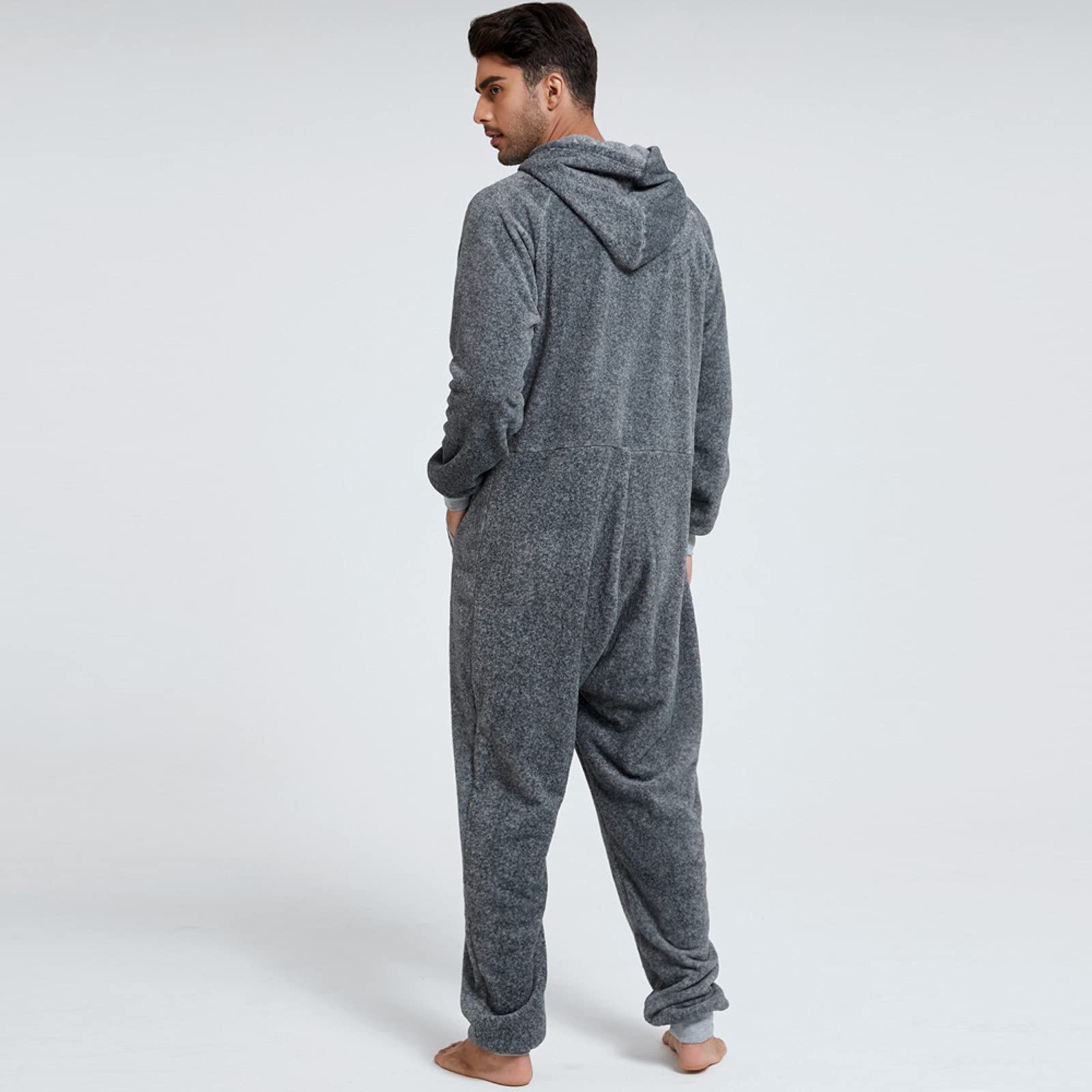Pijamas para hombres Pijama Cremallera Fijo Cuello en V Sudadera con Capucha Manga Larga Adulto Pijama Hombre Jersey Manga Larga