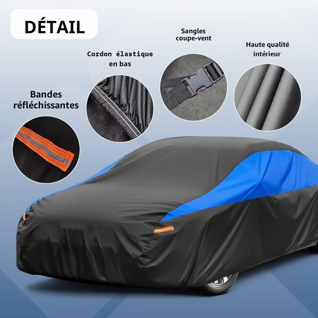 GUNHYI Housse Voiture Imperméable Respirante, SUV Bâche pour Peugeot 3008 (2009-2025), Noir BleuBâche de Voiture complète pour la Pluie Soleil poussière Protection et Doublure.