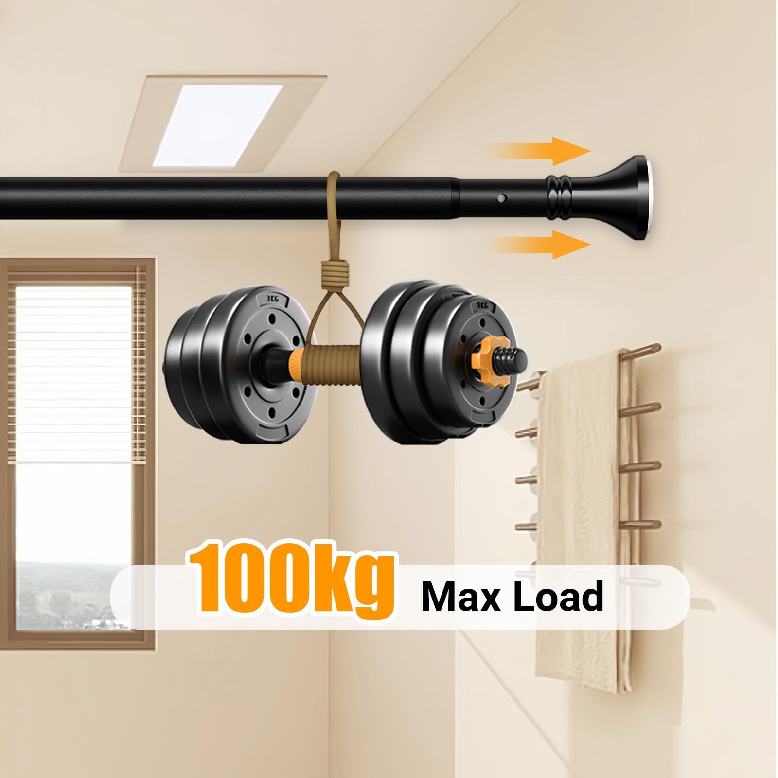 Barra de cortina de ducha ajustable, extralarga, 360-490 cm, acero inoxidable, 32 mm de diámetro, expandible, ideal para baños y cocinas, fácil instalación