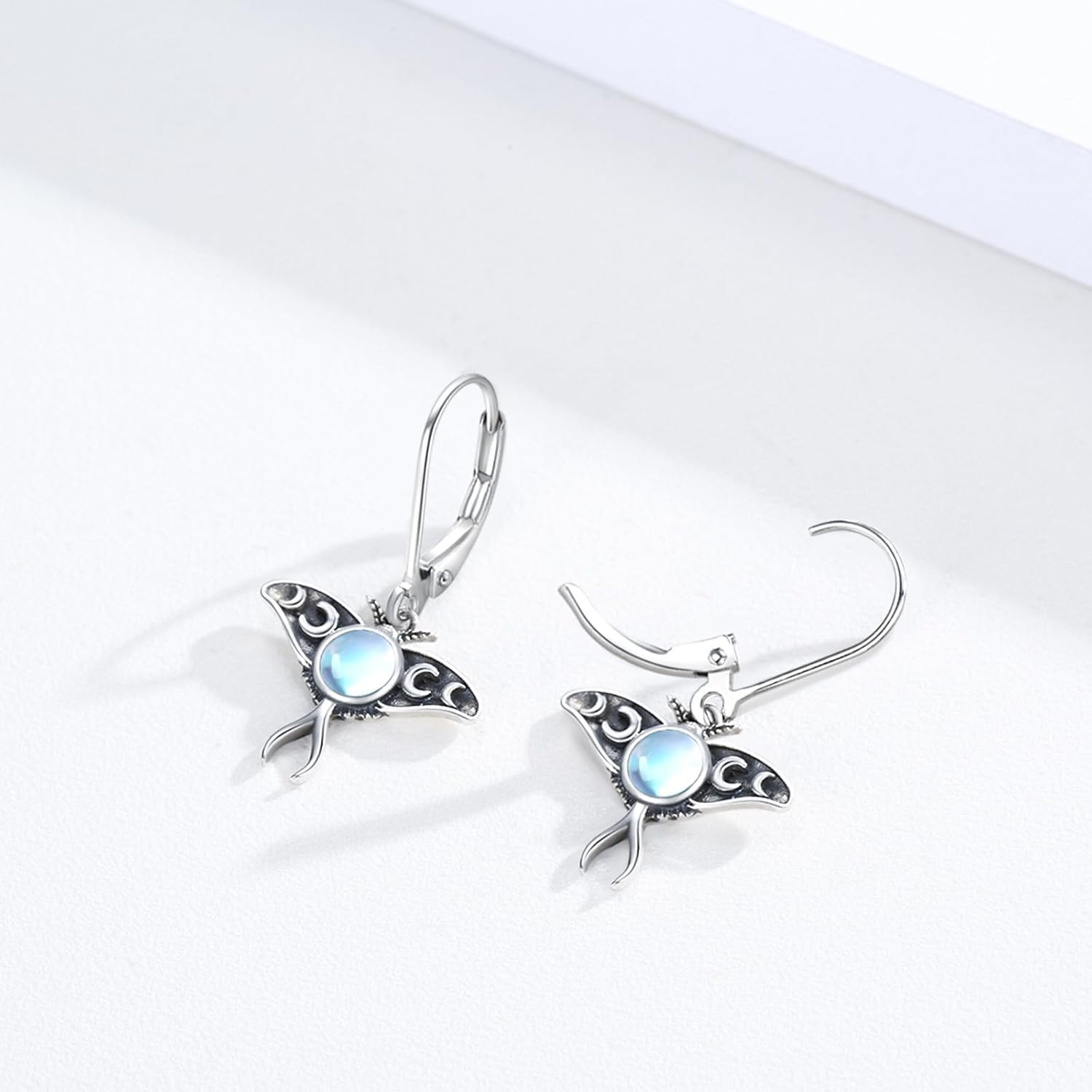 TRISHULA Moth Leverback Earrings Moonstone Luna Moth Dangle Earrings 925 Sterling Silver Insect Animal Earrings Jewelry Gifts for Women - Image 2