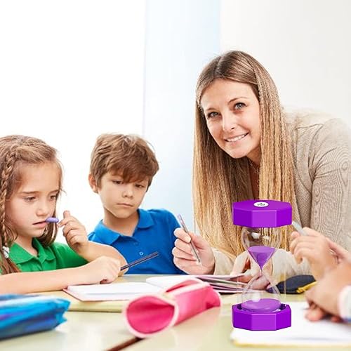 Miniatura 4 de YLTIMER Temporizador de arena de 5 minutos para niños, reloj de arena octágono irrompible, reloj de arena de plástico de 5 minutos, reloj de arena