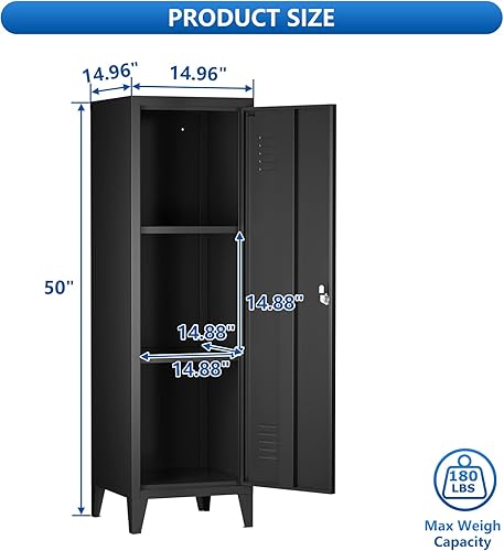 Miniatura 3 de Armario de almacenamiento de metal con puerta de bloqueo, gabinete con cerradura de 50 pulgadas con patas desmontables, casilleros para dormitorio,