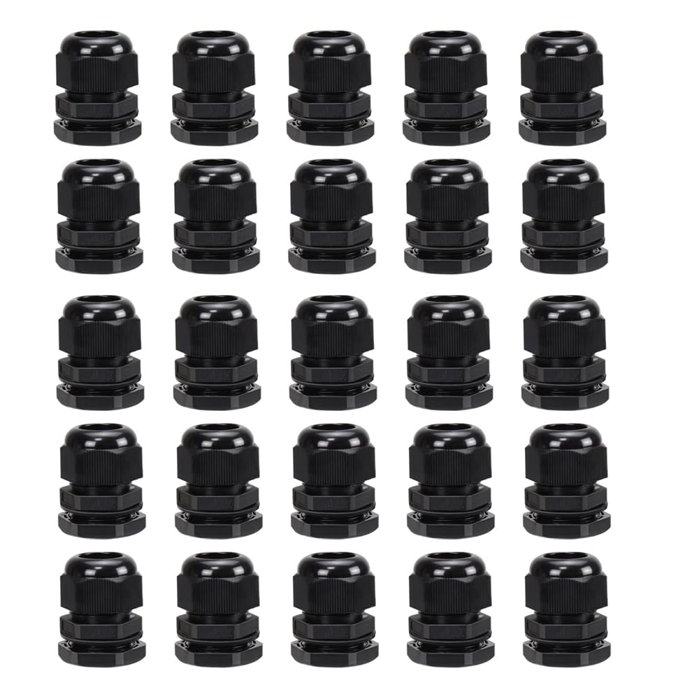 Avartek Black 25 Pack 20Mm Nylon Cable Glands, Suitable For 6-12Mm, M20 Thread Ip68 Gland Connectors (Black)
